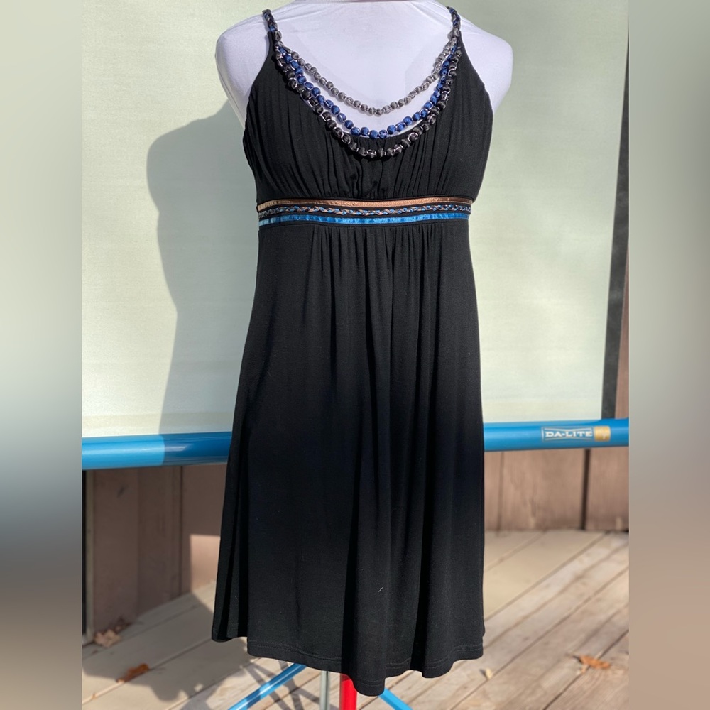 Short Knit Dress, Sz Large, Early 2000’s, Black w/ blue, grey, and brown detail